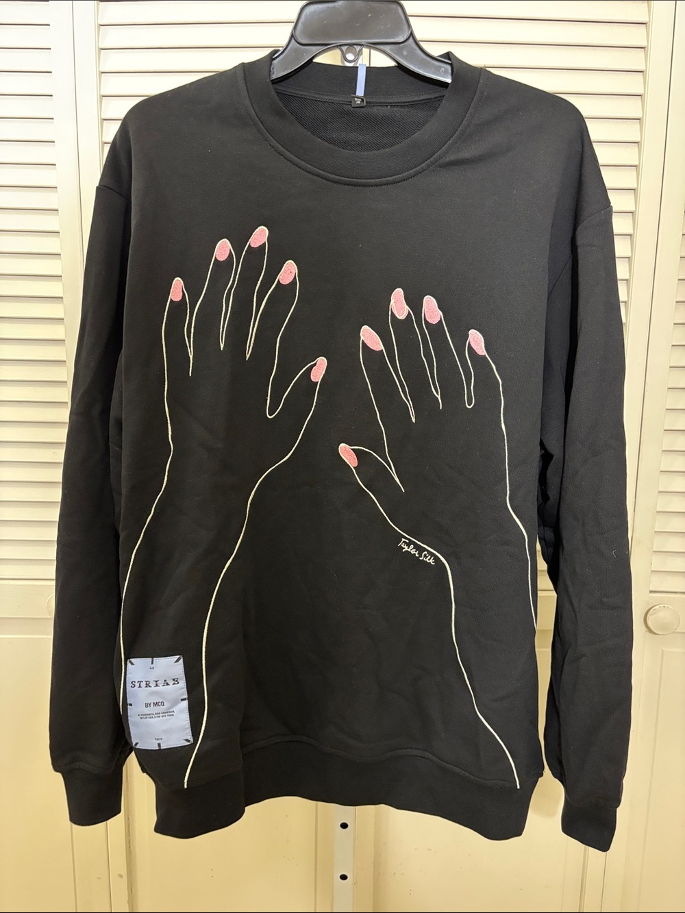 McQ by Alexander McQueen Black Handsy Sweatshirt with Pink Nail Graphic Large